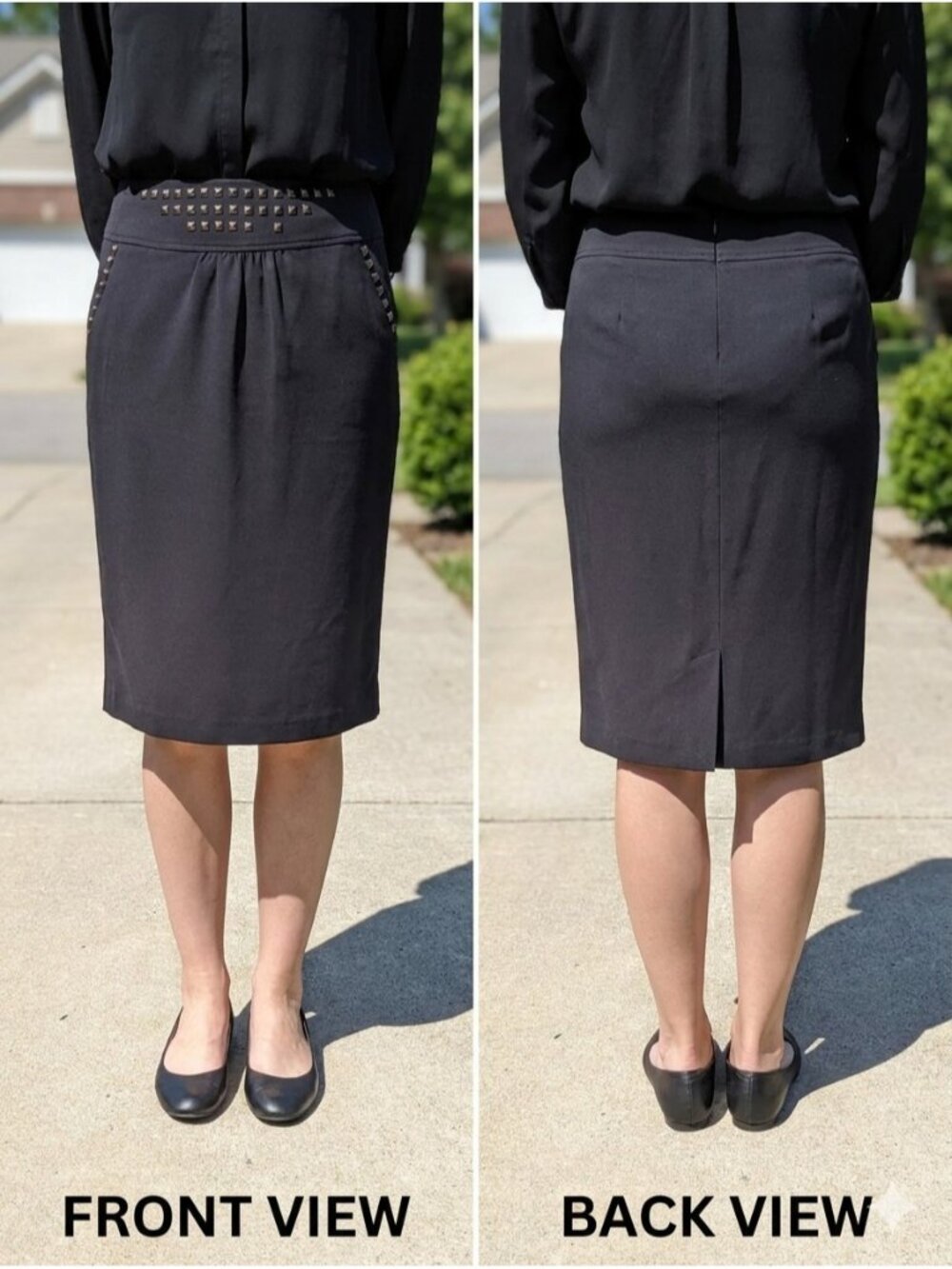 Monroe & Main Black Studded Pencil Skirt 8 Whimsigoth Edgy Goth Career Rock 3223